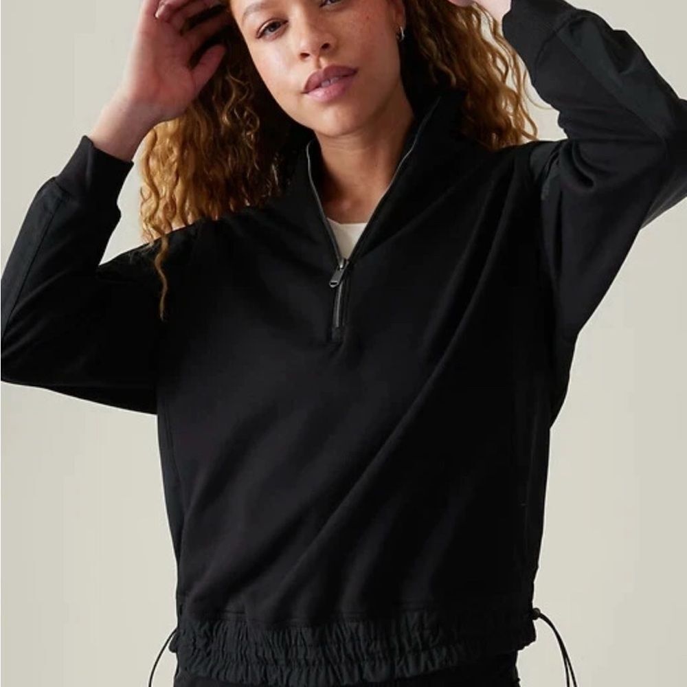 Women's XS Athleta Triumph Hybrid Half Zip Sweatshirt Black Athleisure Workout